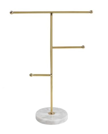 Tkocisa Jewelry Stand Display Necklace Holder, T-Bar Necklace Display Stand Hanging Pendant Rack Jewelry Organizer Stand for Bracelets, Necklaces and Earrings(Gold)