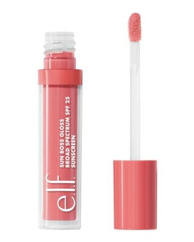 e.l.f. Sun Boss Gloss SPF 25, Pigmented Lip Gloss For A High-Shine Finish, Moisturizing & Conditioning Formula, Vegan & Cruelty-Free, Blush Much?
