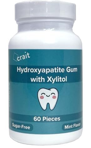 crait Hydroxyapatite Gum Remineralizing Gum with Non-Nano Hydroxyapatite and Xylitol, 70mg HA Per Piece, Sugar-Free Mint Chewing Gum for Fresh Breath, Bad Breath Treatment, 60 Pieces