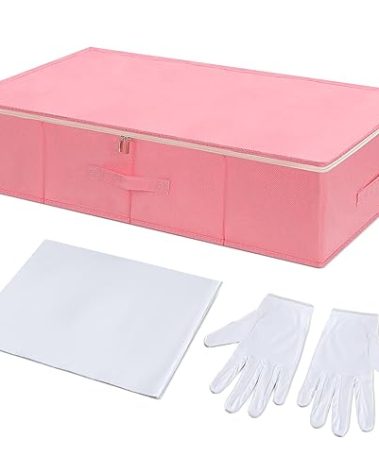 Glenmal Wedding Dress Preservation Box Kit Dress Storage Box with 1 Microfiber Gloves and 100 Sheets Acid Free Tissue Paper for Storage Wedding Clothing Gown(30 x 15.7 x 7 Inch,Pink)