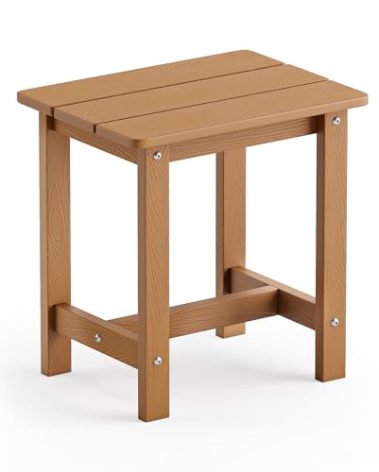 LUE BONA Outdoor Side Table, HDPS Small Adirondack End Table for Patio, Porch, Deck, Weather Resistant, Easy Maintenance, Indoor or Outdoor Use, Teak Color