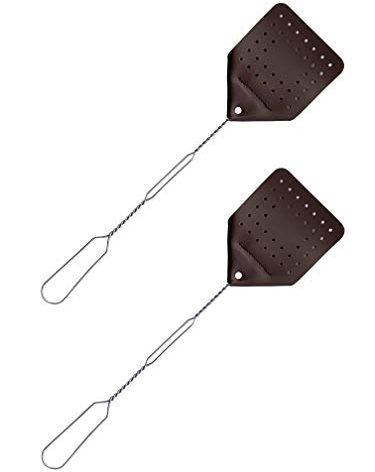 Hope Woodworking Leather Fly Swatter Set (2 Pack) – 17” Amish-Made Fly Swat w/Real Leather Paddle – Fly Swatters Multi Pack w/Metal Handle – Bug Swatter, Mosquito Swatter, Wasp Swatter (Chocolate)