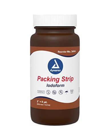Dynarex 3414 Iodoform Packing Strip, Sterile Wound Care, 100% Cotton Woven Medical Packing Strip, Soft & Absorbent, 2" x 5 yard
