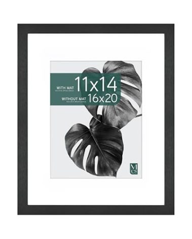 MCS Studio Gallery 16x20 Matted Photo Frame with 11x14 Picture Display, Black Woodgrain Engineered Wood Vertical & Horizontal Wall Hanging Large Picture Frame for Photos & Art Prints (1-Pack)