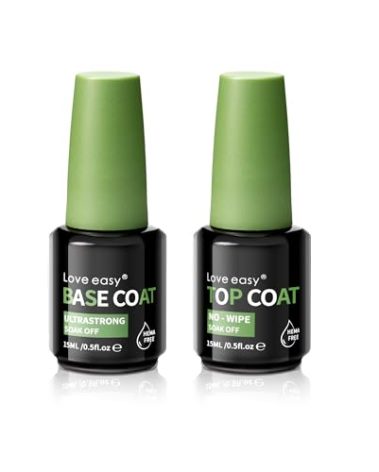 Love easy 2pcs 0.5 fl oz Hema Free Gel Nail Polish No Wipe Top and Base Coat Set
