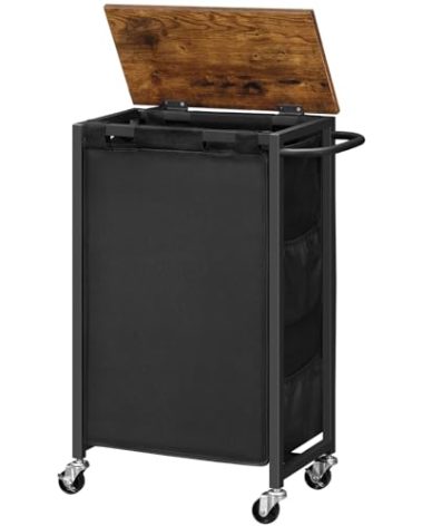 HOOBRO Slim Laundry Hamper with Lid, 11Gal Rolling Laundry Basket with Wheels, Laundry Sorter with Side Pockets and Handle, Oxford Fabric Bag, Space-Saving, Rustic Brown and Black BF24XY01G2