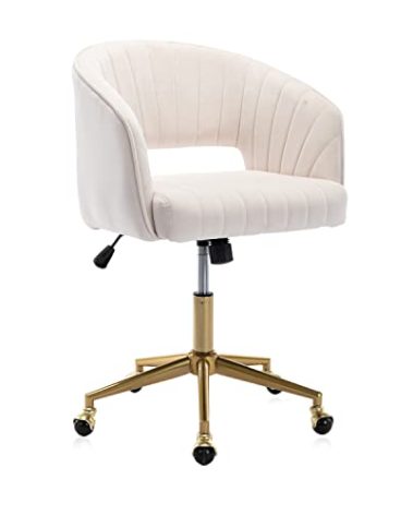 Eifizek Velvet Office Desk Chair, Modern Home Desk Chair with Wheels & Gold Base, Swivel Vanity Chair for Bedroom, Office, Vanity Study (Beige)