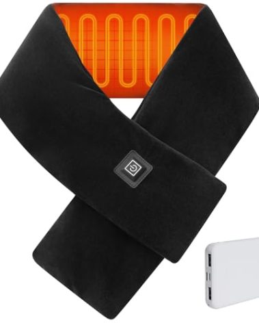 Cordless Heated Scarf, Neck Heating Pad for Pain Relief, Rechargeable Neck Warmer with 3 Heat Levels, Portable Electric Scarf for Stiff Neck with 5000mAh Power Bank（Black）
