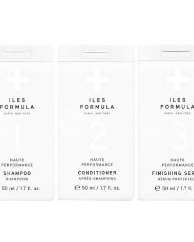 ILES FORMULA Mini Signature Collection – Moisturizing Travel Shampoo & Conditioner w/Mini Finishing Serum Blow Dry Cream for Dry, Damaged, Frizzy Hair - Salon Grade Anti-Frizz Hydrating Hair Care Set