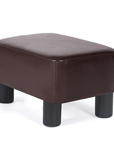 Homebeez 16" Small Footstool PU Leather Ottoman Footrest Modern Home Living Room Bedroom Rectangle Stool with Padded Seat Plastic Legs, Deep Brown