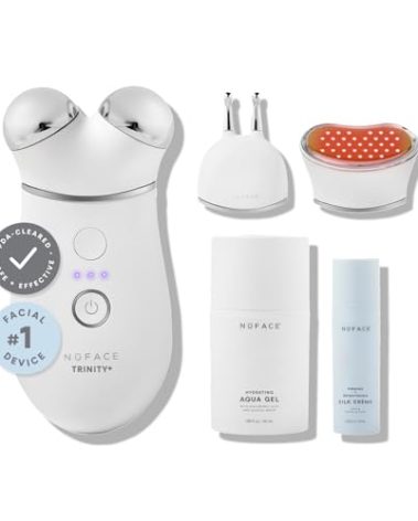 NuFACE TRINITY+ Microcurrent Facial Device, Wrinkle Reducer + Effective Lip & Eye Attachment - FDA Cleared Face Toning Device for Targeted Treatment + Microcurrent Gel Activator & Silk Creme
