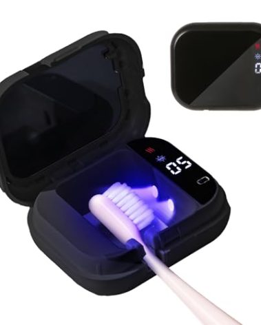 GTSolonia UV-C Toothbrush Cleaner, Portable Travel Cover for Manual/Electric Tooth brush, Magnetic Holder and Rechargeable Case for Any Size Toothbrush, Black