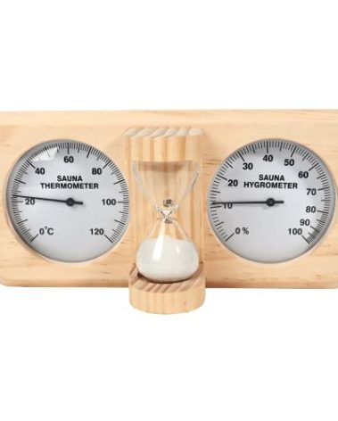 ikare Sauna Thermometer and Hygrometer - 3 in 1 Wooden Sauna 15 Minute Hourglass Sand Timer, Wall-Mounted Sauna Room Accessories