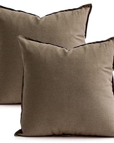 Jeanerlor Set of 2 Decorative 26"x26" Cotton Linen Chair Throw Pillow Case Green for Sofa Durable Classy, Comfortable Cushion Cover for Coffee Shop/Bar (65 x 65cm) Khaki