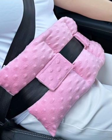 BNRendles Ostomy Seatbelt Pillow, Ostomy Driving Protector, Stoma Shiled Ileostomy Urostomy Riding Guard, No Squeezing, Ostomate Must Have Supplies, Minky Dot Coral
