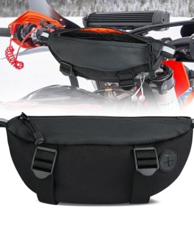 Motorcycle Handlebar Bag, Universal Dirt Bike Handlebar Bag Water Repellent Oxford Lightweight Small Front Bag For Motocross,Bicycle,Dual Sport,Snowmobile,Bike,Electric Bicycle,ATV (Black)