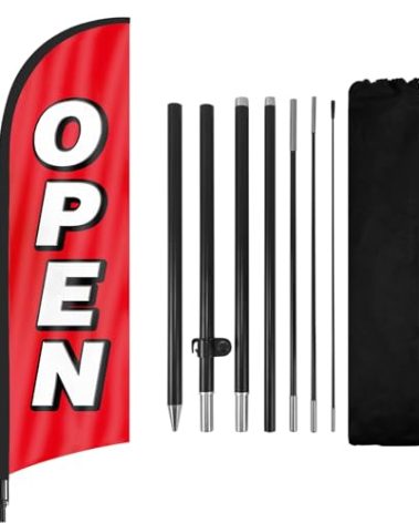 Feather Flag for Business with Pole and Ground Stake - 8ft Open Sign Advertising Banner