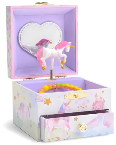 Jewelkeeper Jewelry Box for Girls with 1 Drawer - Unicorn Musical Jewelry Boxes, Beautiful Dreamer Tune, Spinning Unicorn Doll, Little Girl Music Box, Gifts for 5 Year Old Girls, Engineered Wood