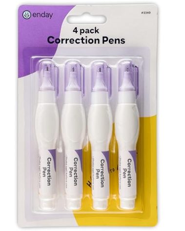 Emraw Enday Correction Pen (4 Pack) - Correction Liquid 0.2 Fl Oz (7 Ml) Metal Tip White Correction Fluid.