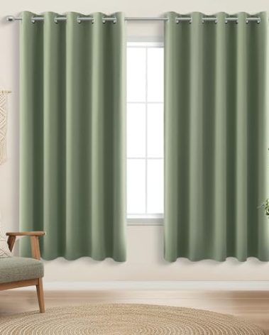KOUFALL 72 Inch Wide Curtains for Bedroom,Extra Wide Blackout Heat Temperature Control Window Coverings for Kitchen,63 Inch Length,Sage Green