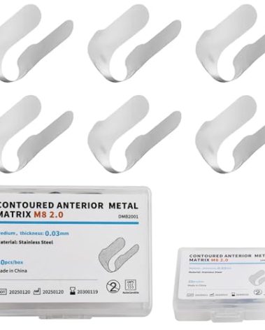 Dental Anterior Matrix Bands Metal Restoration Curvature Matrix Bands for Front Teeth Restoration Materials 30Pcs,Thickness 30μm M8 2.0(Medium DMB2001)