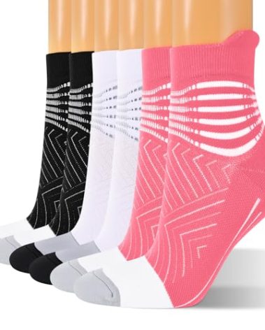 IRAMY Compression Ankle Support Socks Women - Coolmax Wicking, Cushioned Athletic, Plantar Fasciitis Relief 3 Pairs