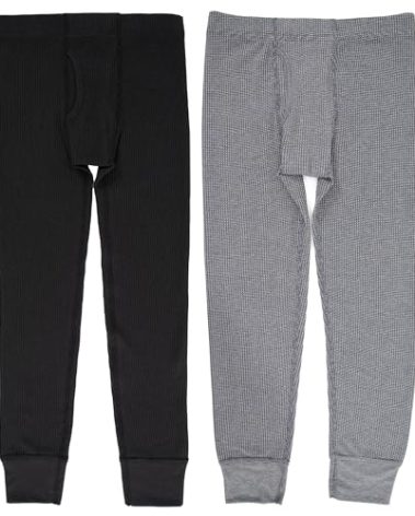 Fruit of the Loom Premium Boy's 2-Pack Thermal Waffle Bottom, Black/Heather Greystone, 14-16