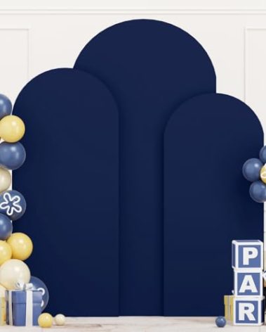 ROMANKAS Set of 3 Wedding Arch Covers Navy Blue Arch Backdrop Cover 4ft 5ft 6ft Arch Covers Stretchy Backdrop for Wedding Party Ceremony Baby Shower Decoration Spandex Fitted Arch Cover