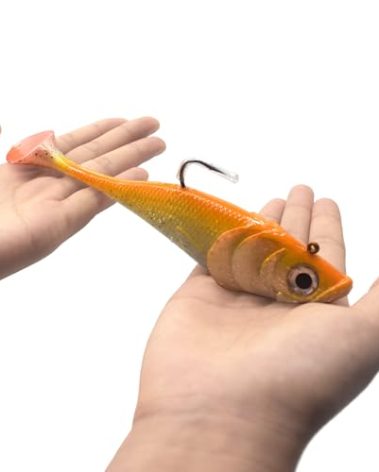 Big Jig Worm Lures Swimming Bait Soft Plastic Fishing Lure for Bass, Crappie, Trout, Pike, Sea Bass, Redfish, Striper,Fishing Lures for Freshwater & Saltwater (Orange Glitter-1 Piece)