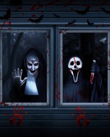 YUSPENYE 2 Pack of Halloween Sister Ghost Window Door Scary Cover, Halloween Decoration, Party Decors