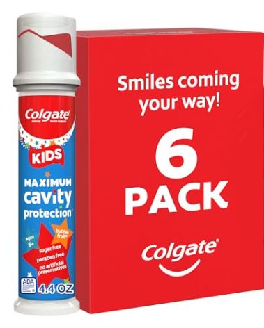 Colgate Kids Toothpaste Pump with Fluoride for Cavity Protection, Ages 6+, ADA Accepted, Bubble Fruit, 4.4 Ounce, 6 Pack