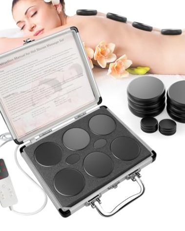 GLXPJU 12Pcs Hot Stones Massage Set with Temperature Adjustment，Hot Rocks Massage Stones Set with Warmer Kit， Basalt Hot Rocks Stone for Spa-Lymphatic Drainage, Relieve Tension and Muscle Pain