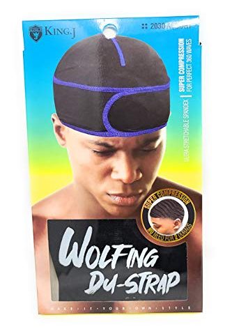 King J Wolfing Du-Strap #2030 No Strings-Snaps Stringless durag compressing cap (Black/Black)