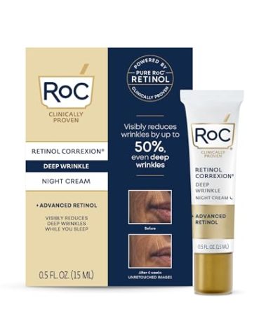 RoC Retinol Correxion Deep Wrinkle Anti-Aging Night Cream, Daily Face Moisturizer with Shea Butter, Glycolic Acid and Squalane, Skin Care Treatment, Mini 0.5 Ounces (Packaging May Vary)