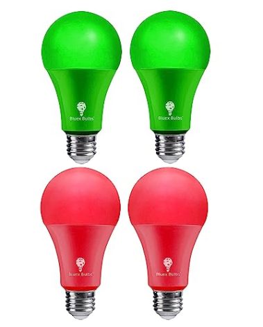 4 Pack BlueX LED A21 Red Green Light Bulbs - 15W (120Watt Equivalent) - E26 Base Red Green LED Bulb, Party Decoration, Porch, Home Lighting, Holiday Lighting