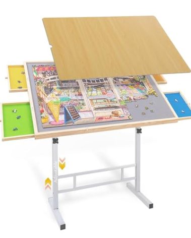 1500 Piece Jigsaw Puzzle Table with Drawers and Cover – Adjustable Height & Tilting Legs, No Assembly Portable Puzzle Board for Adults, Seniors, Puzzle Table for Game Room, Gift for Women Mom