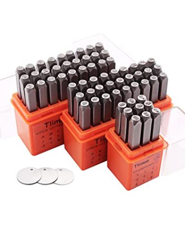 Tlimus 63 PCS 3 mm (1/8") Uppercase & Lowercase Letters Metal Stamping kit wtih Number Punch Set and Three Round Pieces of Iron for Metal Stamps, Plastic, Wood, Leather for Jewelry Stamping kit