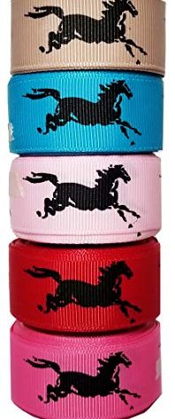 Q-YO 7/8" Grosgrain Fabric Ribbon Cowgirl/Horse Set for Gift Package Wrapping, Hair Bow Clip Accessory Making, Crafting, Wedding Decor...(25yd(5x5yd) 7/8" Black Horse Combo Collection)