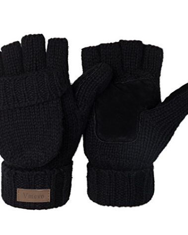 ViGrace Winter Knitted Convertible Fingerless Gloves Wool Mittens Warm Mitten Glove for Women and Men