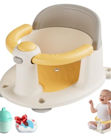 Trankerloop Baby Bath Seat 6 Months & up, Bath Seat for Baby, Infant Bath Seat with Suction Cups, Non-Slip, Detachable,Yellow