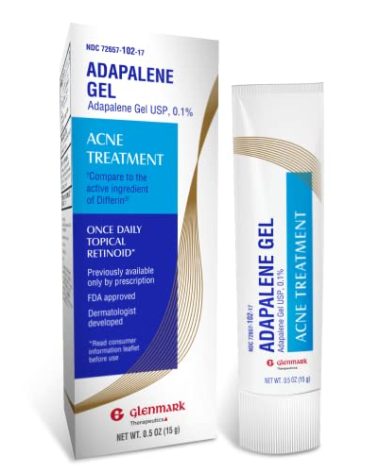 Glenmark Therapeutics Adapalene Gel 0.1% Acne Treatment, Topical Retinoid Cream for Face, Helps Clear and Prevent Acne and Clogged Pores, 15 Gram Tube