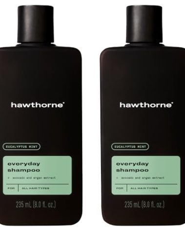 Hawthorne Men's Everyday Shampoo. For Stronger, Healthier Hair with Avocado Oil and Coconut Oil. Mint and Eucalyptus Scent. Sulfate Free, Paraben Free, Mens All Natural Shampoo. 8 fl. oz. 2-Pack.