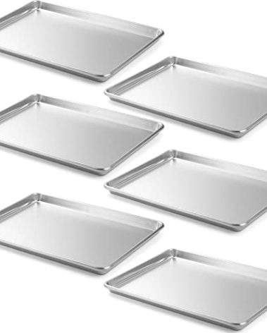 CURTA 6 Pack Aluminum Sheet Pan, NSF Listed Half Size 18 x 13 inch Commercial Bakery Cake Bun Pan, Baking Tray