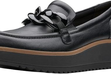 Clarks Women's Zylah May Loafer, Black Leather, 9 Wide