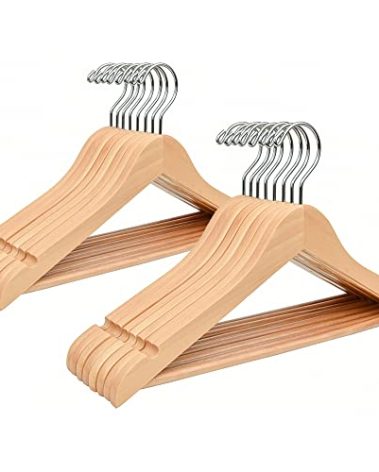 Amber Home 20 Pack 15" Natural Wooden Clothes Hangers for Woman, Teenager Clothing Hangers for Shirt Jacket, Solid Wood Dress Coat Hangers with Non Slip Pants Bar (Natural, 20)