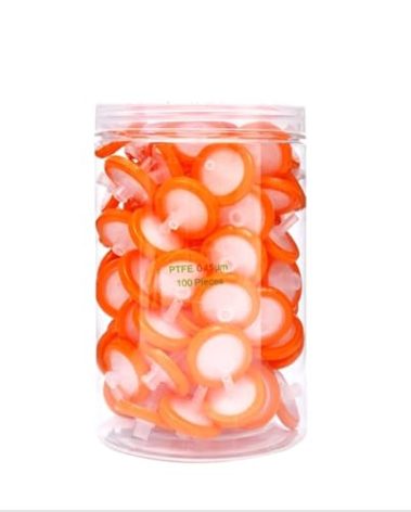 zoomto Syringe Filters Hydrophobic PTFE Membrane 100PCS, 0.45um Pore Size,13mm Disc Diameter,HPLC and GC Needle Filter, Non-Sterile, High Throughput Lab Filtration, Barreled Packed