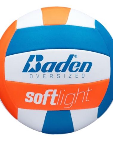 Baden | Softlight VXT2 | No Sting FlexFoam Cover | Youth Oversized Training Volleyball | K-5 Youth Players | 20% Larger + Lighter | Orange/Blue/White | Official Ball of BYOP