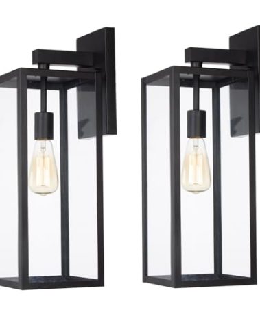 2 Pack Large Outdoor Sconce Lights,18 Inch Outdoor Wall Lantern Light,Exterior Sconce Metal and Glass Large Porch Light, Black Outdoor Lanterns for Front Porch Garage Balcony