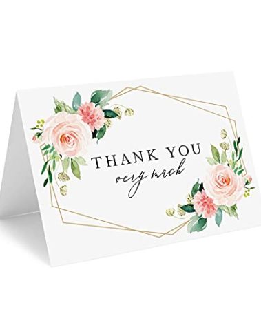 Bliss Collections Thank You Cards with Envelopes, All-Occasion Thank You Cards for Weddings, Bridal Showers, Baby Showers, Birthdays, Parties and Special Events 4"x6", Pack of 25, Geometric Floral