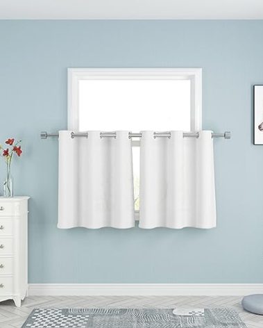 UPOPO White Kitchen Tier Curtains Over Sink 30 inches Long Privacy Linen Textured Cafe Curtains Short Bathroom Small Mini Cabinet Caravan Basement Half Window Curtain Bedroom 2 Panels Grommet Top